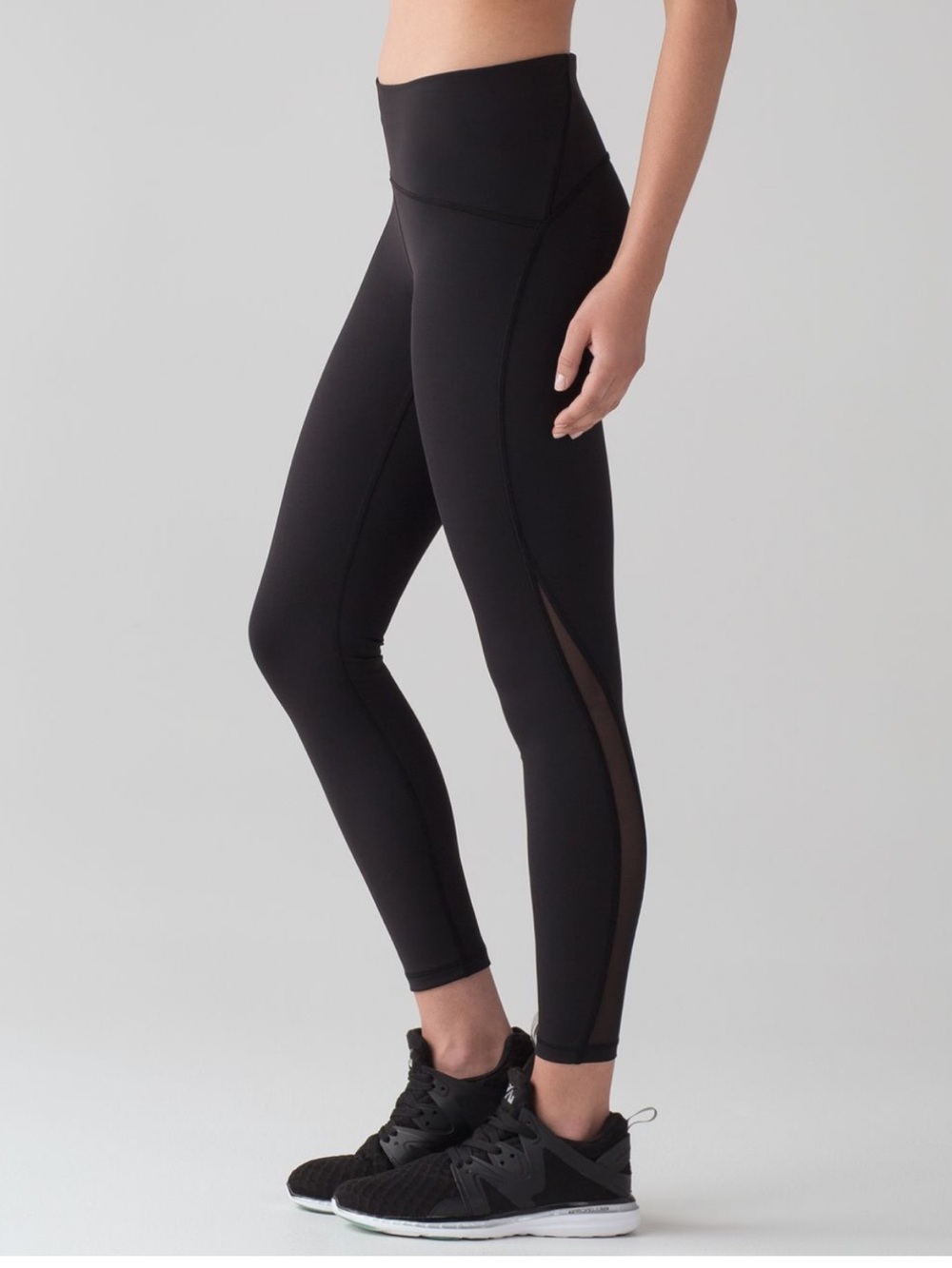 Lululemon Train Times 7/8 Legging - Black with Mesh Side Panels Size 4